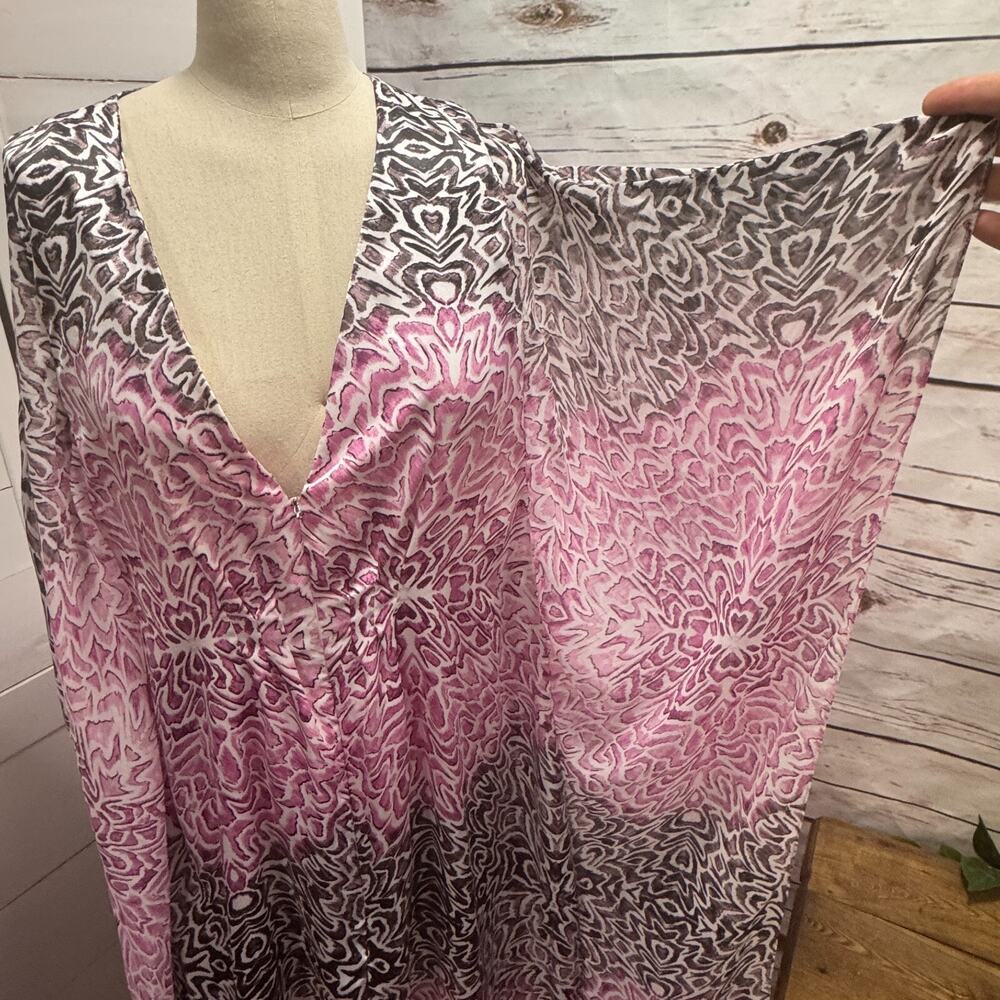 Oscar De La Renta Kimono Kaftan Dress Robe Long Lounge Wear Pink Small/Medium - Picture 3 of 9